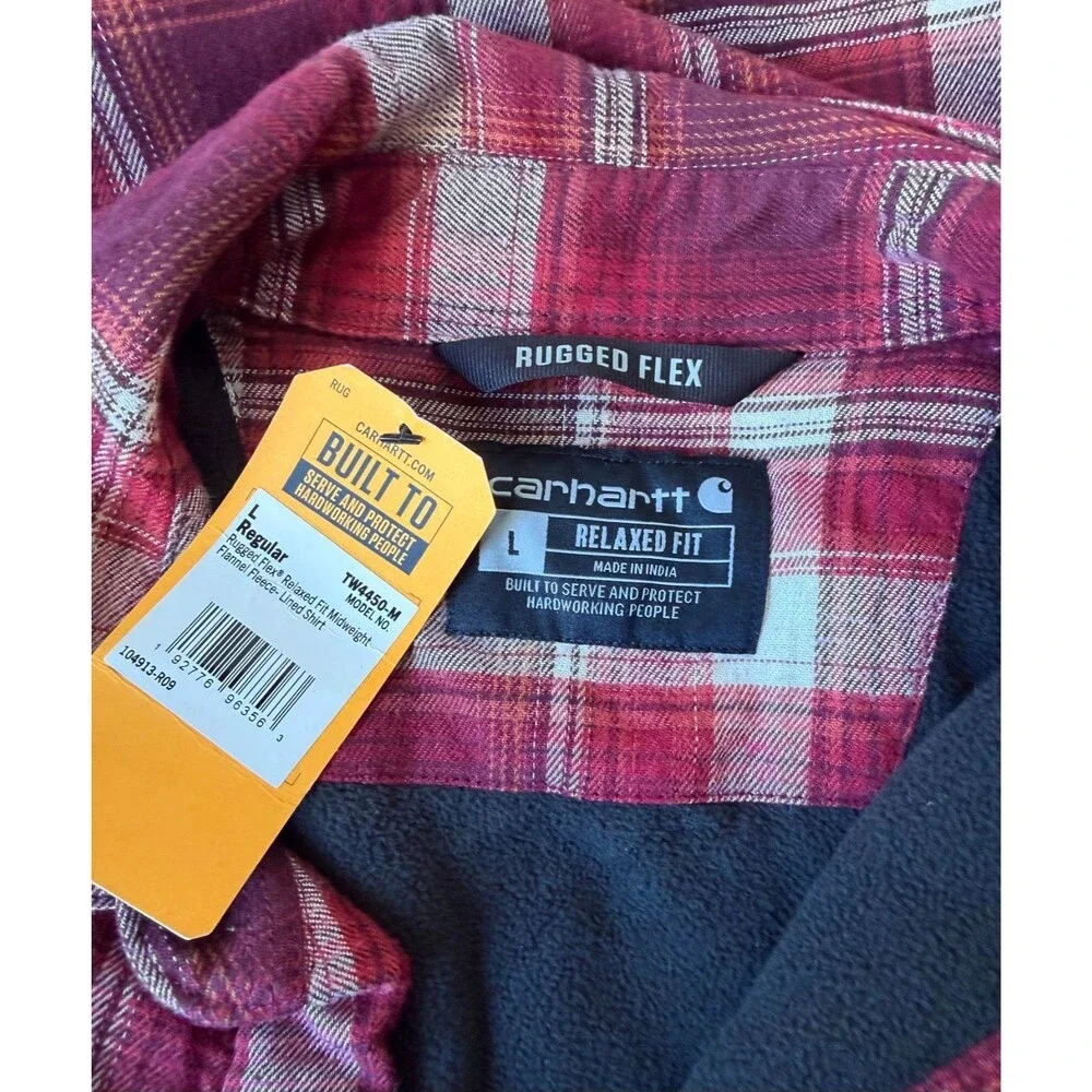 Carhartt Rugged Flex Fleece Lined Flannel Shirt Jacket Men's L Plaid NWT
